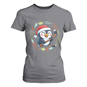 Cute Penguin Playing Ice Hockey T Shirt For Women Funny Christmas Gift TS12 Charcoal Print Your Wear