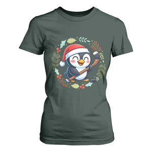 Cute Penguin Playing Ice Hockey T Shirt For Women Funny Christmas Gift TS12 Dark Forest Green Print Your Wear