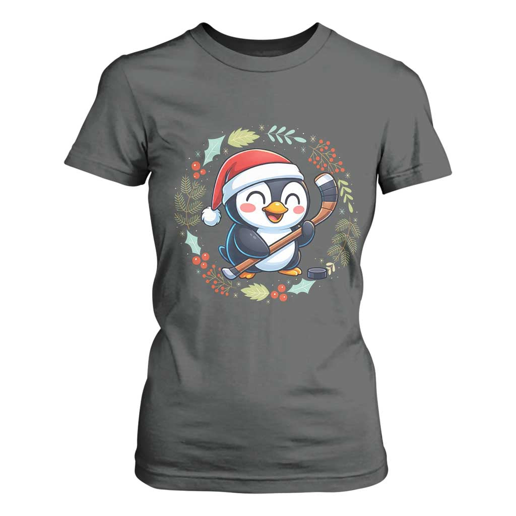 Cute Penguin Playing Ice Hockey T Shirt For Women Funny Christmas Gift TS12 Dark Heather Print Your Wear