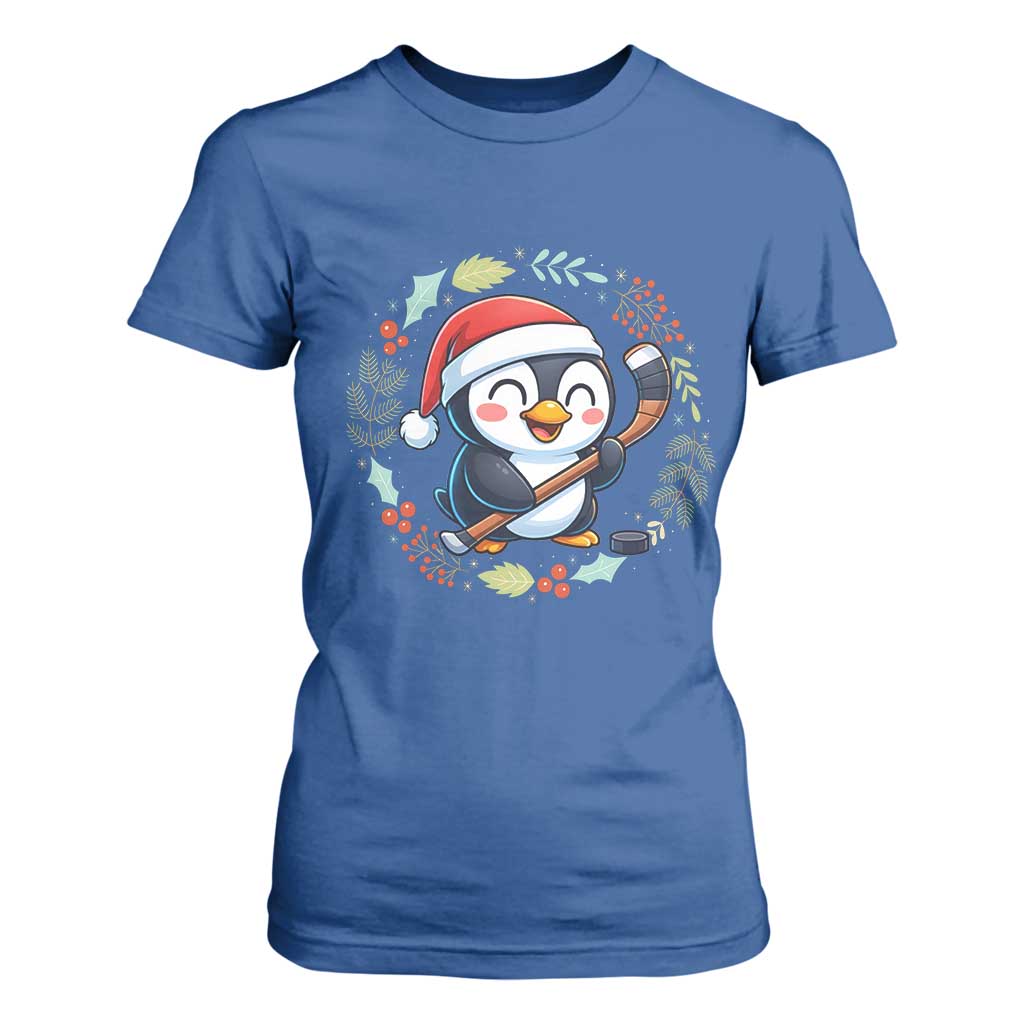 Cute Penguin Playing Ice Hockey T Shirt For Women Funny Christmas Gift TS12 Royal Blue Print Your Wear