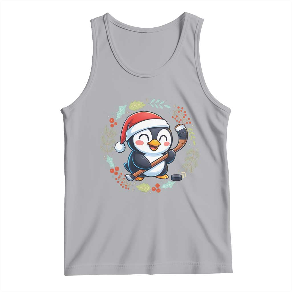 Cute Penguin Playing Ice Hockey Tank Top Funny Christmas Gift TS12 Athletic Heather Print Your Wear