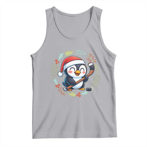 Cute Penguin Playing Ice Hockey Tank Top Funny Christmas Gift TS12 Athletic Heather Print Your Wear