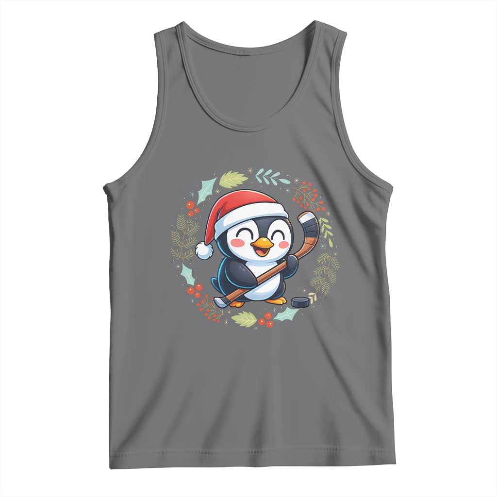 Cute Penguin Playing Ice Hockey Tank Top Funny Christmas Gift TS12 Black Heather Print Your Wear
