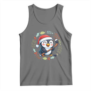 Cute Penguin Playing Ice Hockey Tank Top Funny Christmas Gift TS12 Black Heather Print Your Wear