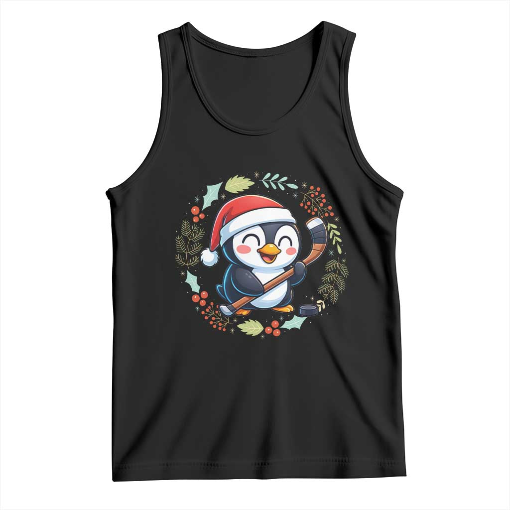 Cute Penguin Playing Ice Hockey Tank Top Funny Christmas Gift TS12 Black Print Your Wear