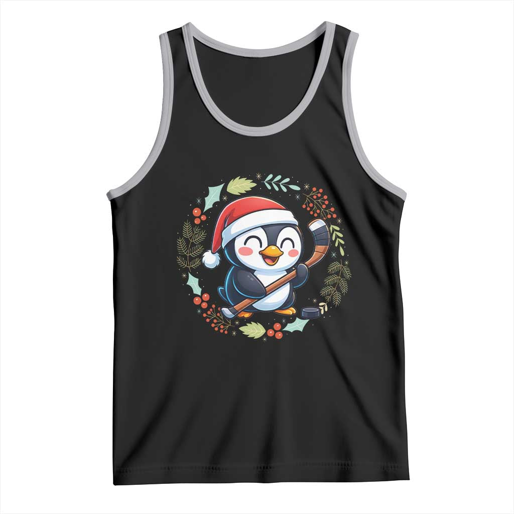 Cute Penguin Playing Ice Hockey Tank Top Funny Christmas Gift TS12 Black Athletic Heather Print Your Wear