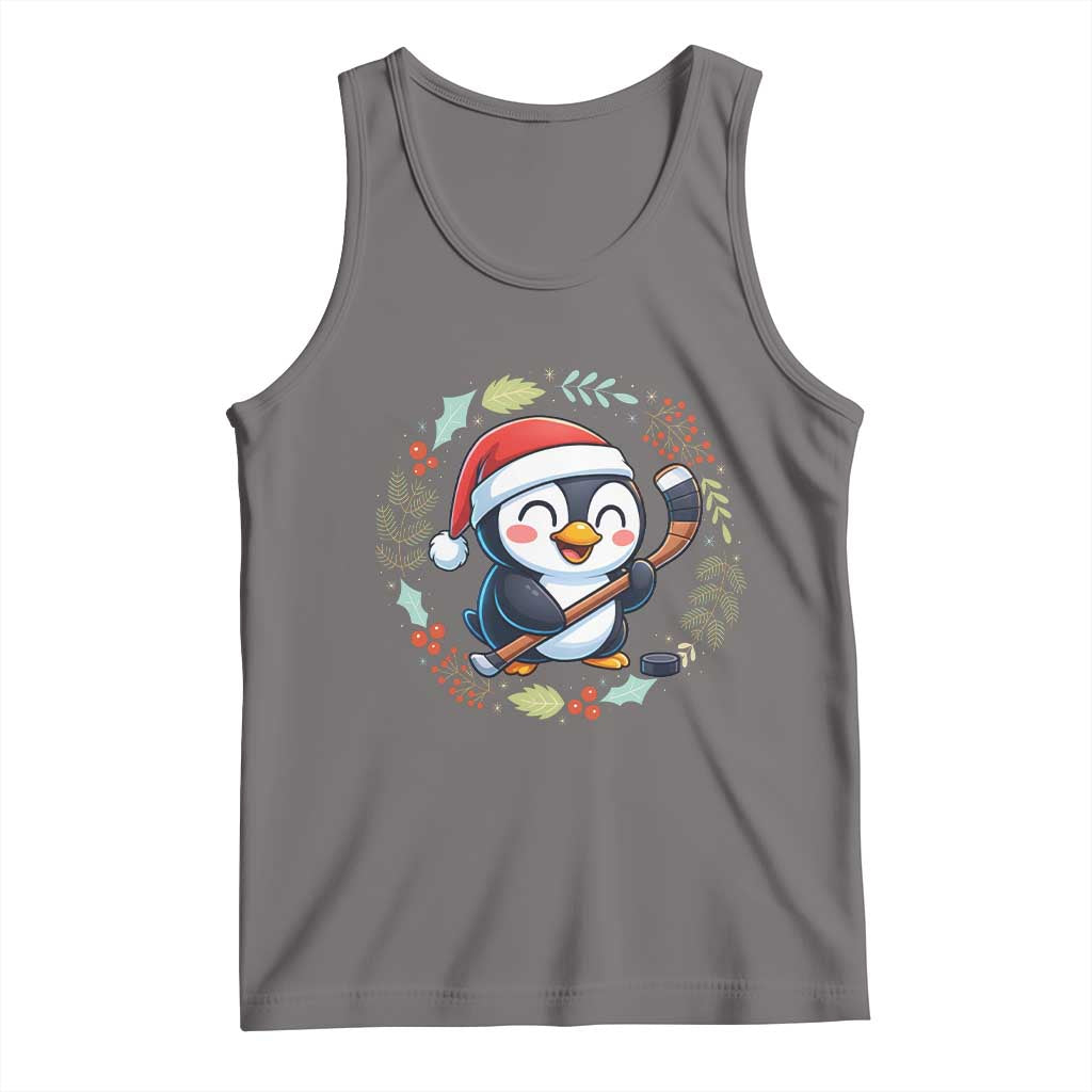 Cute Penguin Playing Ice Hockey Tank Top Funny Christmas Gift TS12 Deep Heather Print Your Wear