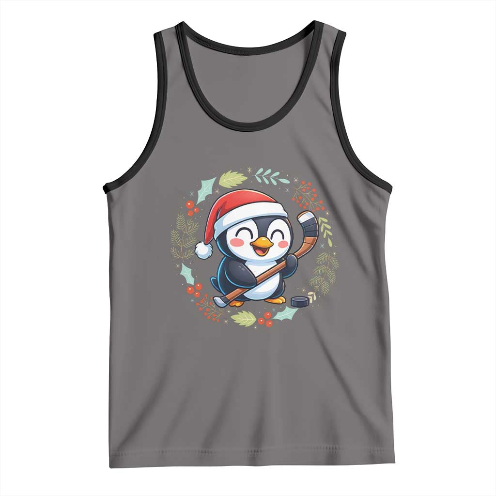 Cute Penguin Playing Ice Hockey Tank Top Funny Christmas Gift TS12 Deep Heather Black Print Your Wear