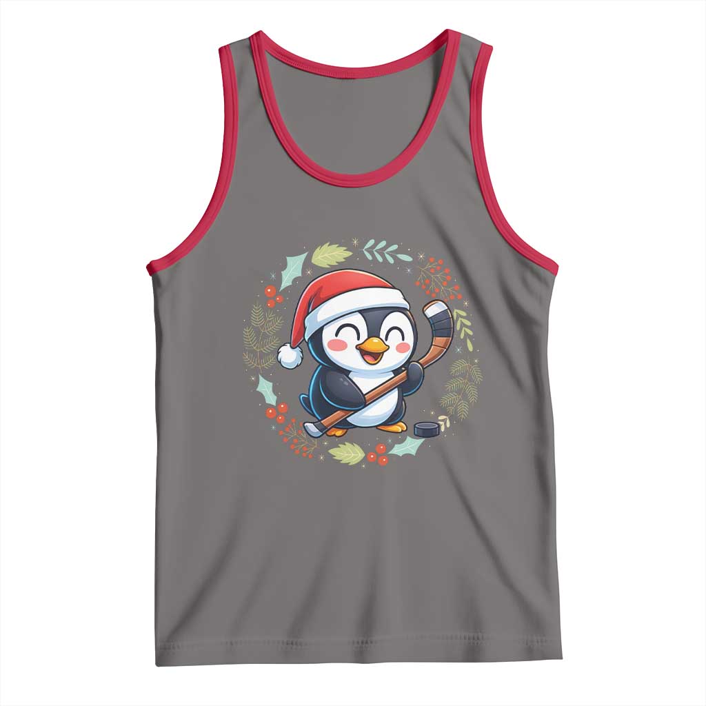 Cute Penguin Playing Ice Hockey Tank Top Funny Christmas Gift TS12 Deep Heather Red Print Your Wear
