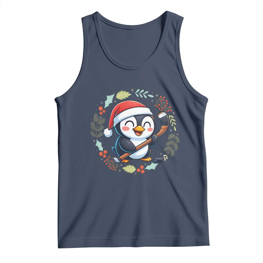 Cute Penguin Playing Ice Hockey Tank Top Funny Christmas Gift TS12 Navy Print Your Wear
