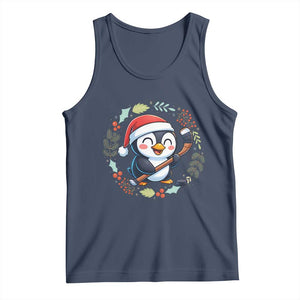 Cute Penguin Playing Ice Hockey Tank Top Funny Christmas Gift TS12 Navy Print Your Wear