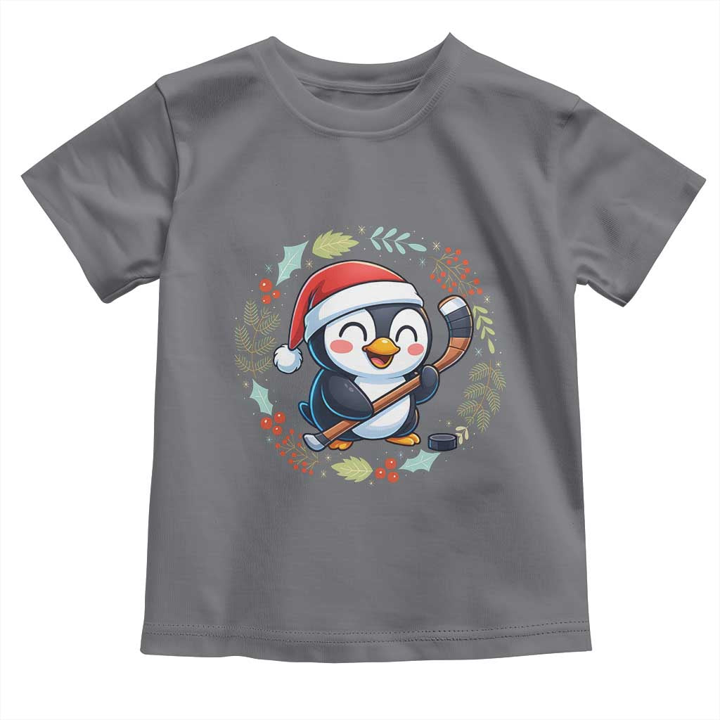 Cute Penguin Playing Ice Hockey Toddler T Shirt Funny Christmas Gift TS12 Charcoal Print Your Wear