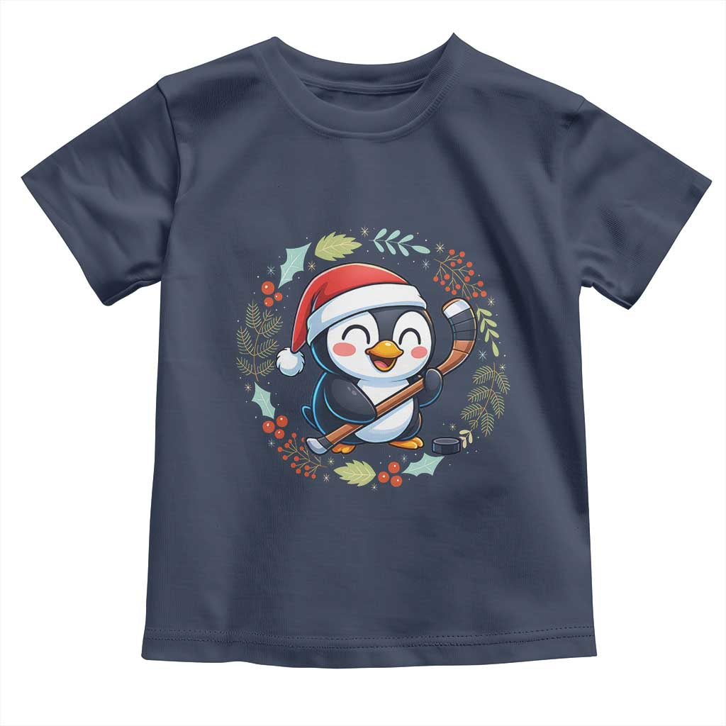 Cute Penguin Playing Ice Hockey Toddler T Shirt Funny Christmas Gift TS12 Navy Print Your Wear