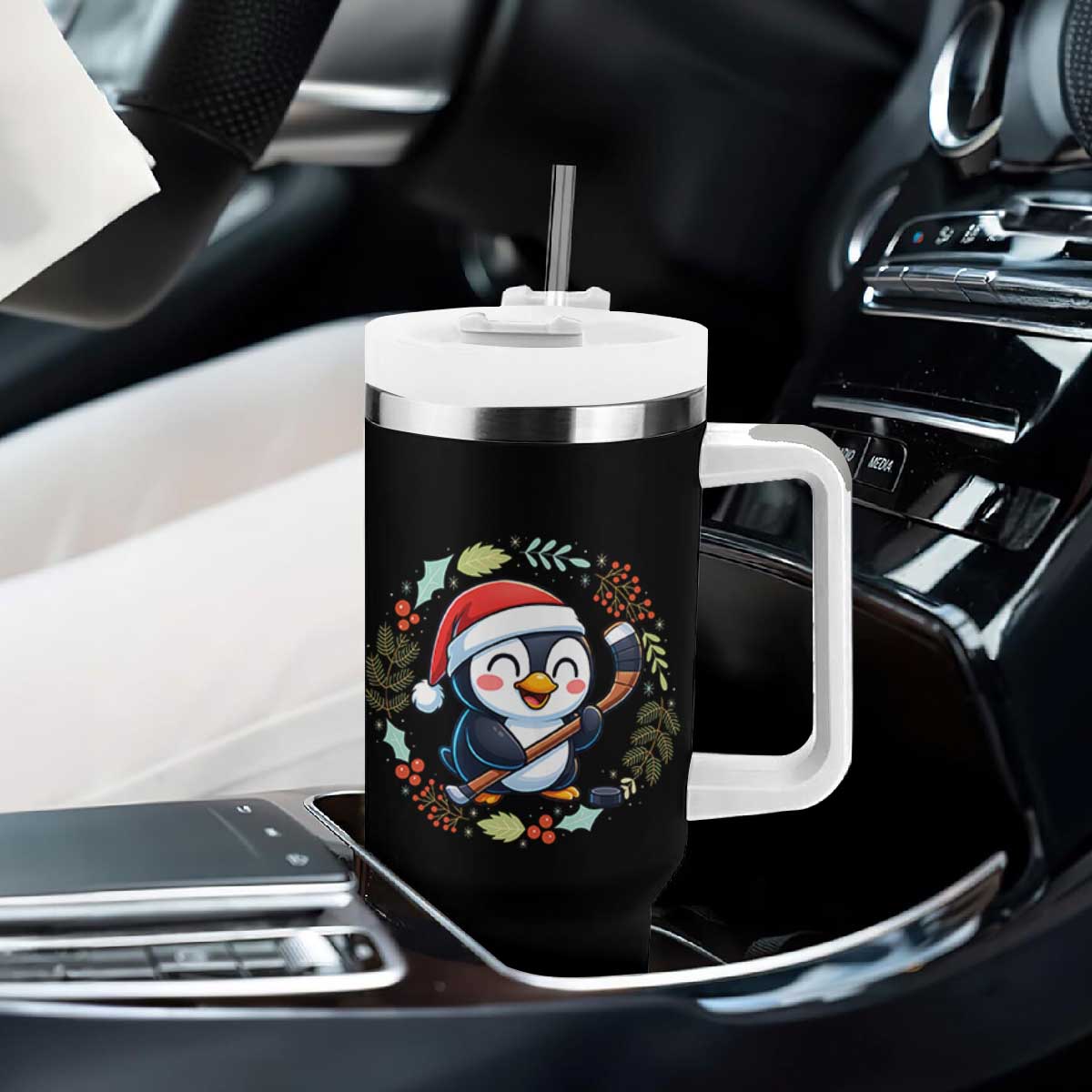 Cute Penguin Playing Ice Hockey Tumbler With Handle Funny Christmas Gift TS12 Print Your Wear