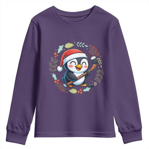 Cute Penguin Playing Ice Hockey Youth Sweatshirt Funny Christmas Gift TS12 Purple Print Your Wear