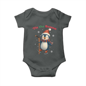 Cute Penguin Tis The Season Baby Onesie Funny Christmas Gift For Holiday Fans TS12 Dark Heather Print Your Wear
