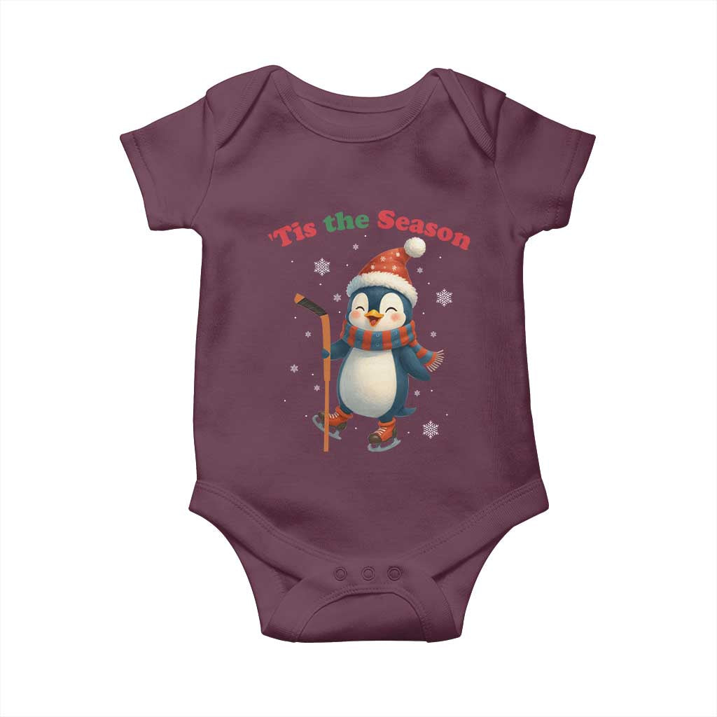 Cute Penguin Tis The Season Baby Onesie Funny Christmas Gift For Holiday Fans TS12 Maroon Print Your Wear
