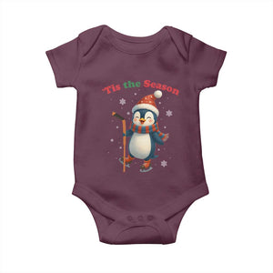 Cute Penguin Tis The Season Baby Onesie Funny Christmas Gift For Holiday Fans TS12 Maroon Print Your Wear