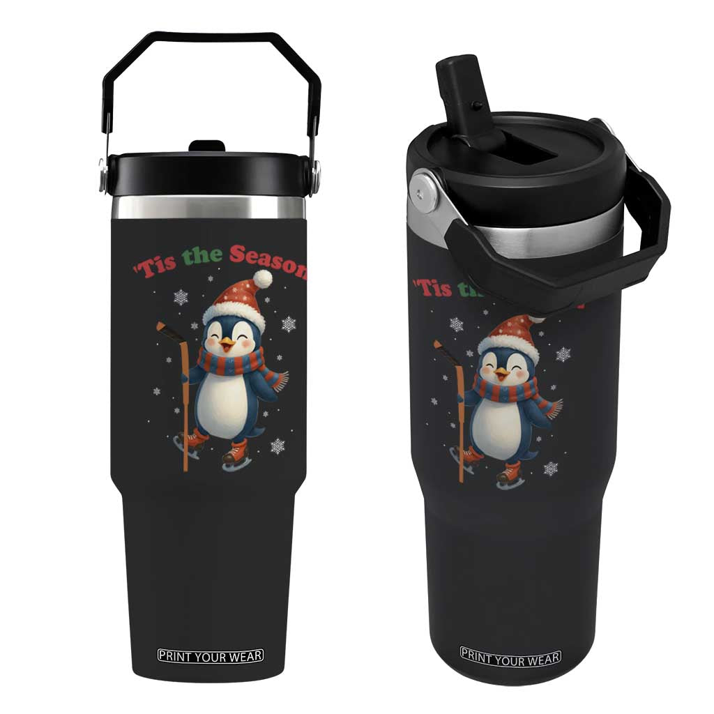 Cute Penguin Tis The Season Flip Straw Tumbler Funny Christmas Gift For Holiday Fans TS12 One Size: 30 oz Black Print Your Wear