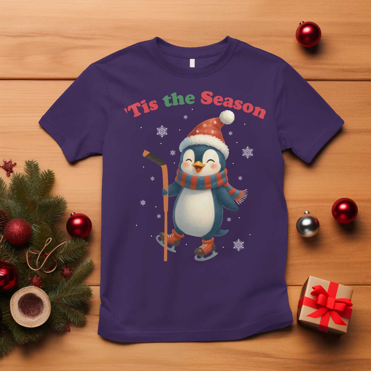 Cute Penguin Tis The Season T Shirt Funny Christmas Gift For Holiday Fans TS12 Purple Print Your Wear