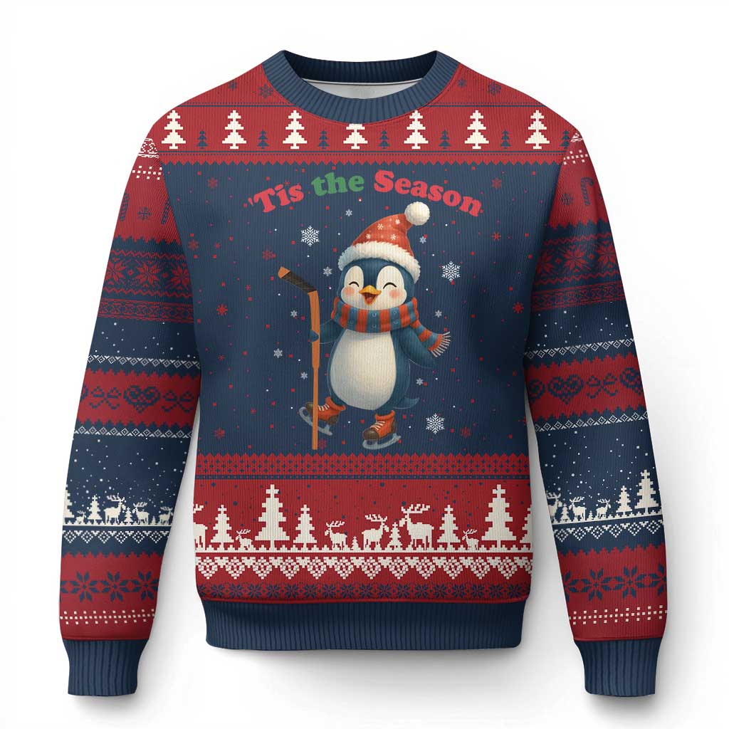 Cute Penguin Tis The Season Ugly Christmas Sweater Funny Xmas Gift For Holiday Fans TS12 Navy Red Print Your Wear