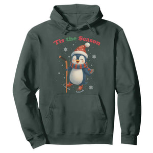 Cute Penguin Tis The Season Hoodie Funny Christmas Gift For Holiday Fans TS12 Dark Forest Green Print Your Wear