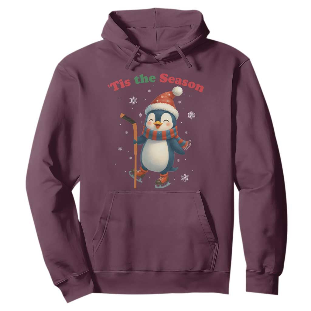 Cute Penguin Tis The Season Hoodie Funny Christmas Gift For Holiday Fans TS12 Maroon Print Your Wear