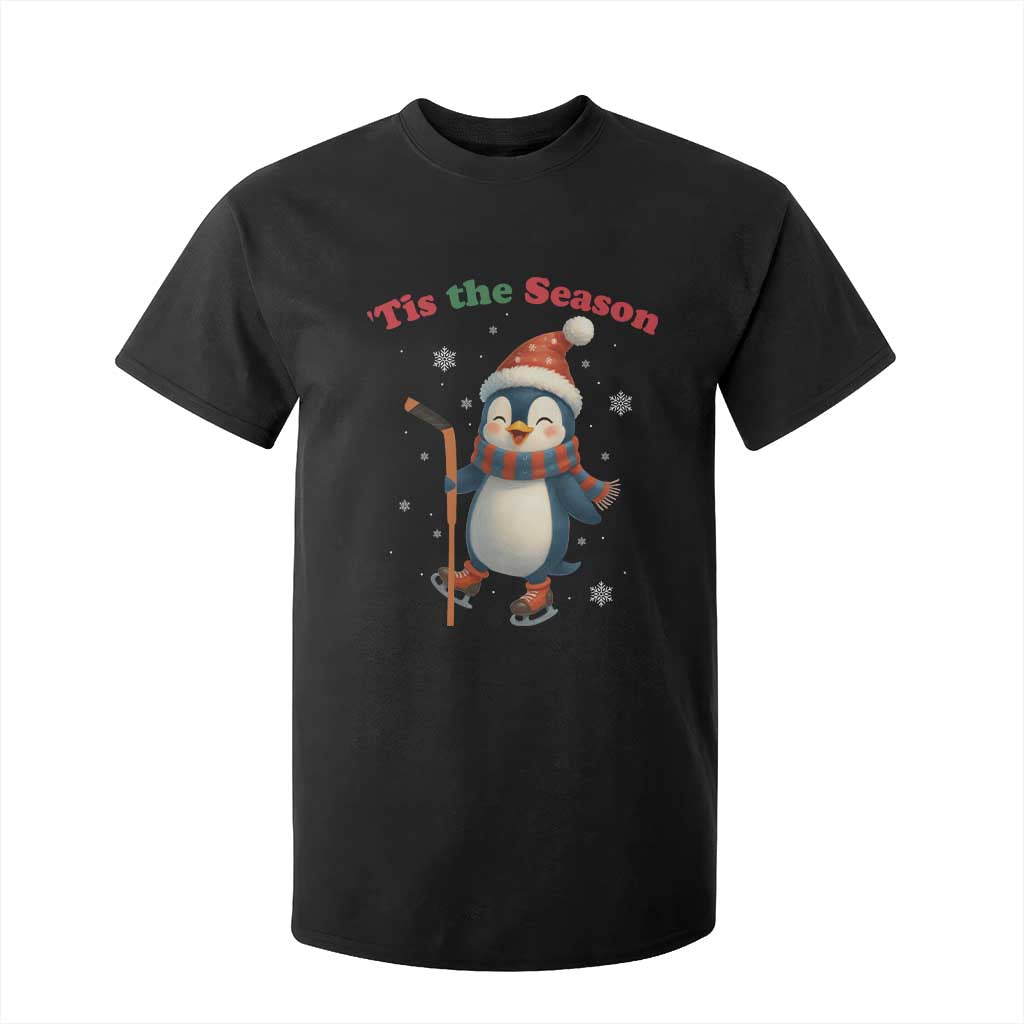 Cute Penguin Tis The Season T Shirt For Kid Funny Christmas Gift For Holiday Fans TS12 Black Print Your Wear