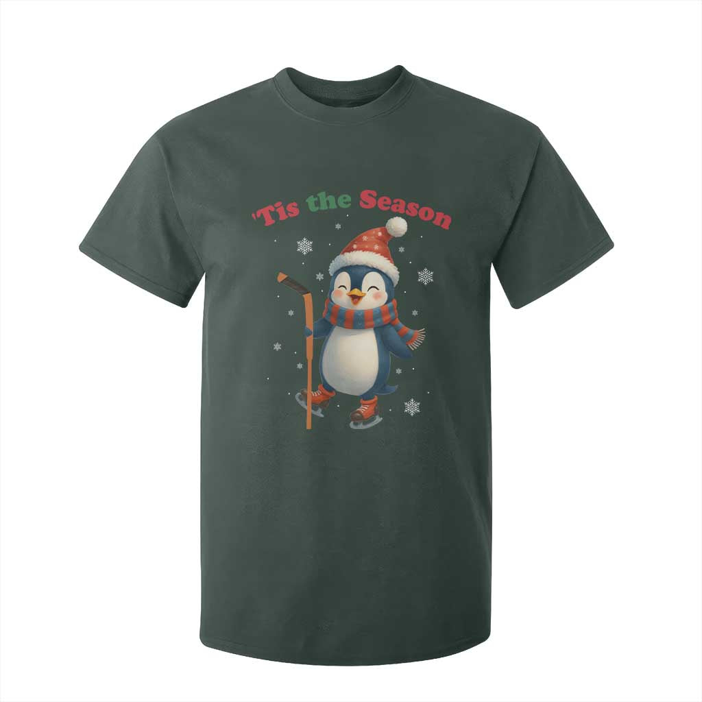 Cute Penguin Tis The Season T Shirt For Kid Funny Christmas Gift For Holiday Fans TS12 Dark Forest Green Print Your Wear
