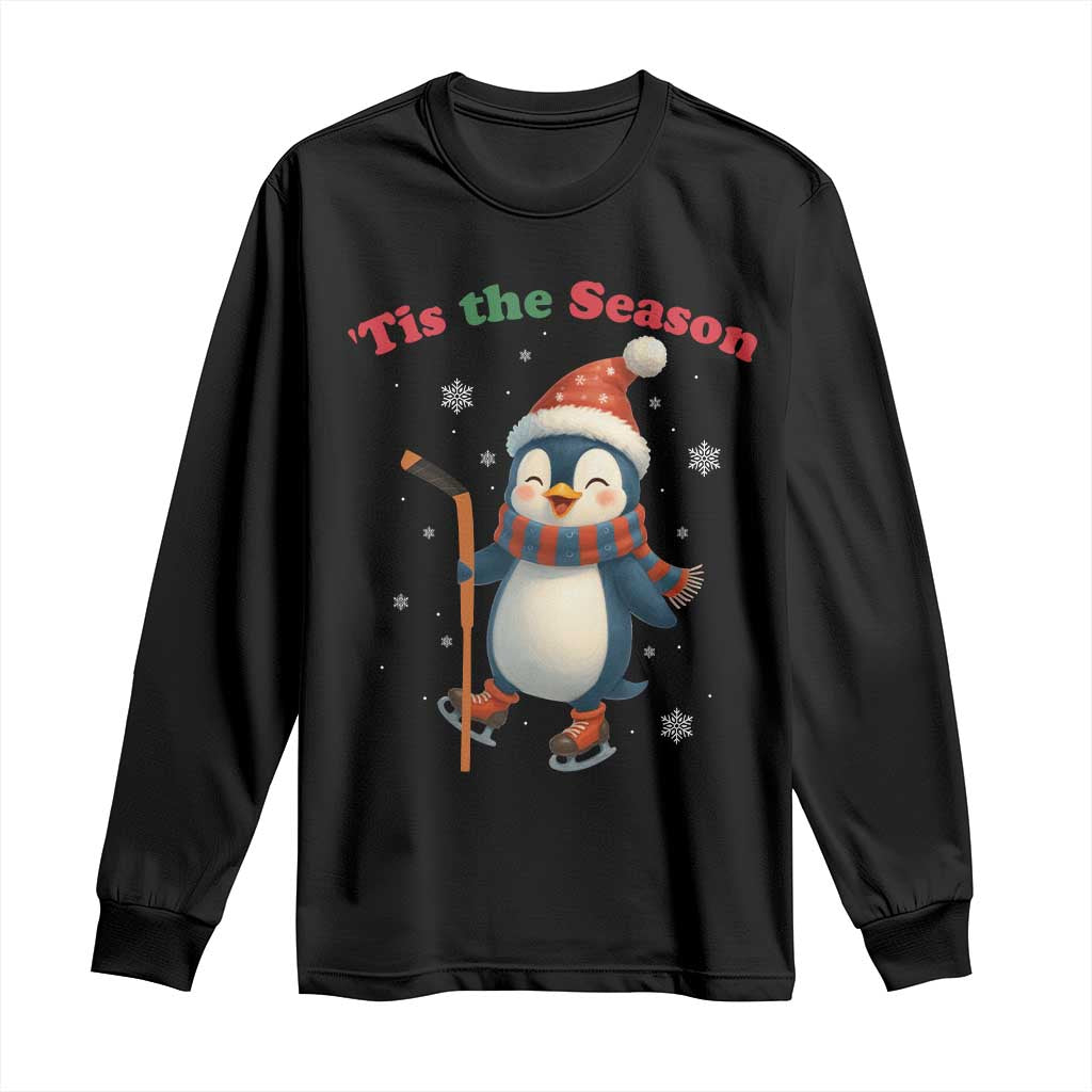 Cute Penguin Tis The Season Long Sleeve Shirt Funny Christmas Gift For Holiday Fans TS12 Black Print Your Wear