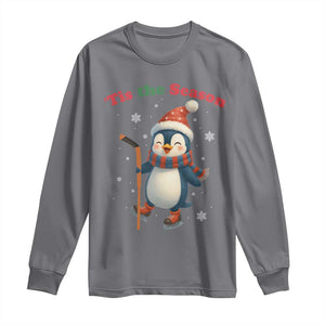 Cute Penguin Tis The Season Long Sleeve Shirt Funny Christmas Gift For Holiday Fans TS12 Charcoal Print Your Wear