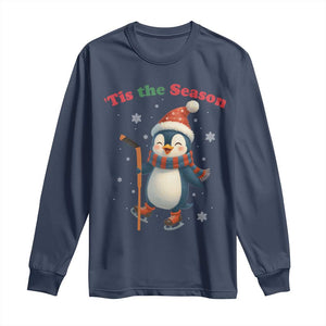 Cute Penguin Tis The Season Long Sleeve Shirt Funny Christmas Gift For Holiday Fans TS12 Navy Print Your Wear