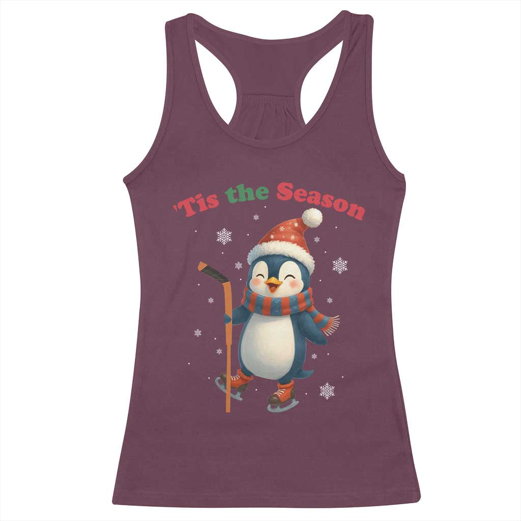 Cute Penguin Tis The Season Racerback Tank Top Funny Christmas Gift For Holiday Fans TS12 Maroon Print Your Wear