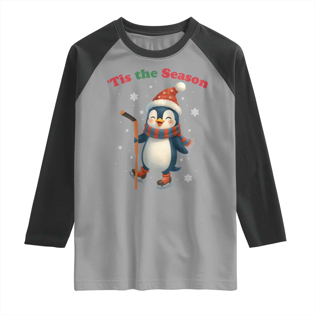 Cute Penguin Tis The Season Raglan Shirt Funny Christmas Gift For Holiday Fans TS12 Sport Gray Black Print Your Wear