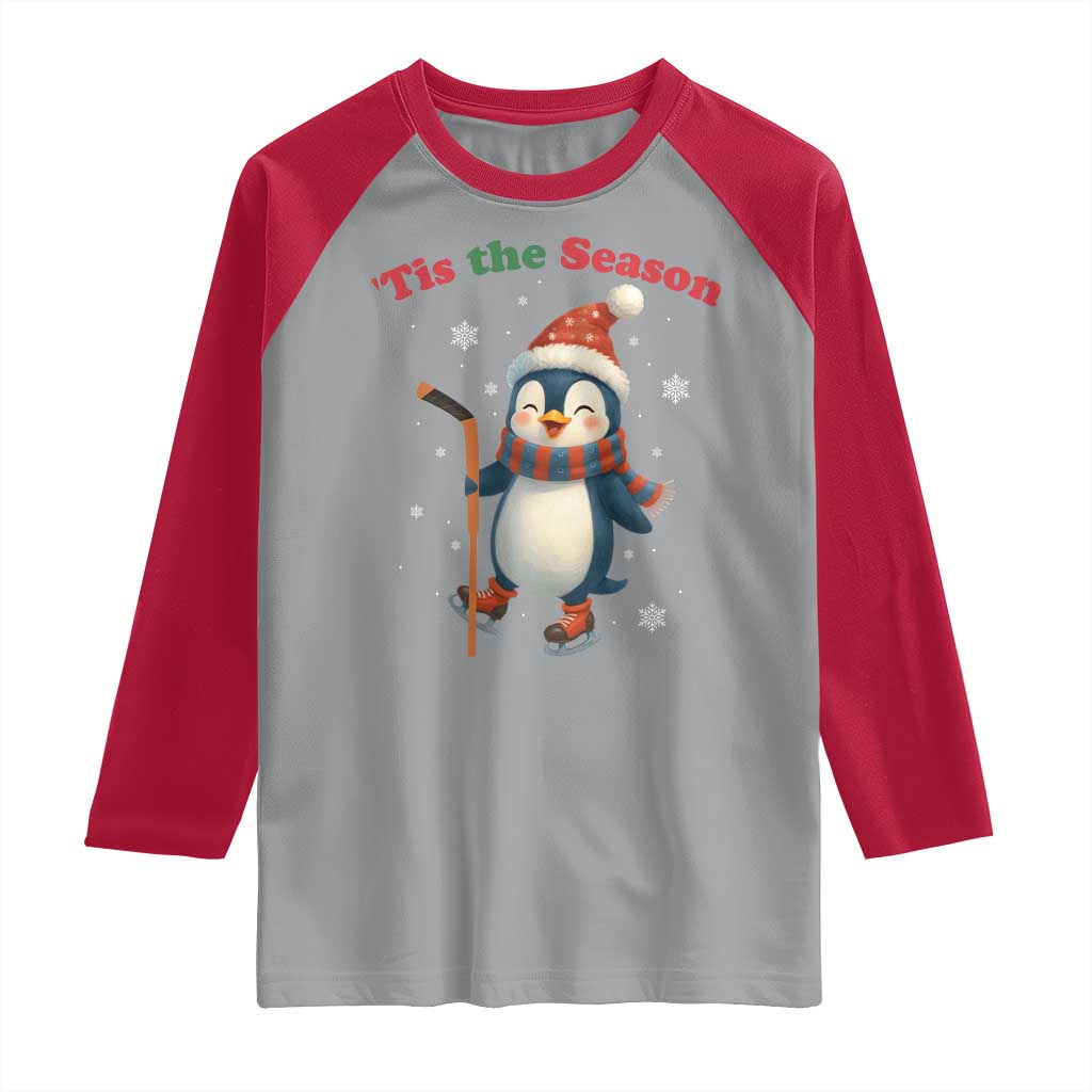 Cute Penguin Tis The Season Raglan Shirt Funny Christmas Gift For Holiday Fans TS12 Sport Gray Red Print Your Wear
