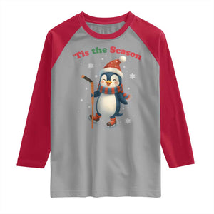 Cute Penguin Tis The Season Raglan Shirt Funny Christmas Gift For Holiday Fans TS12 Sport Gray Red Print Your Wear