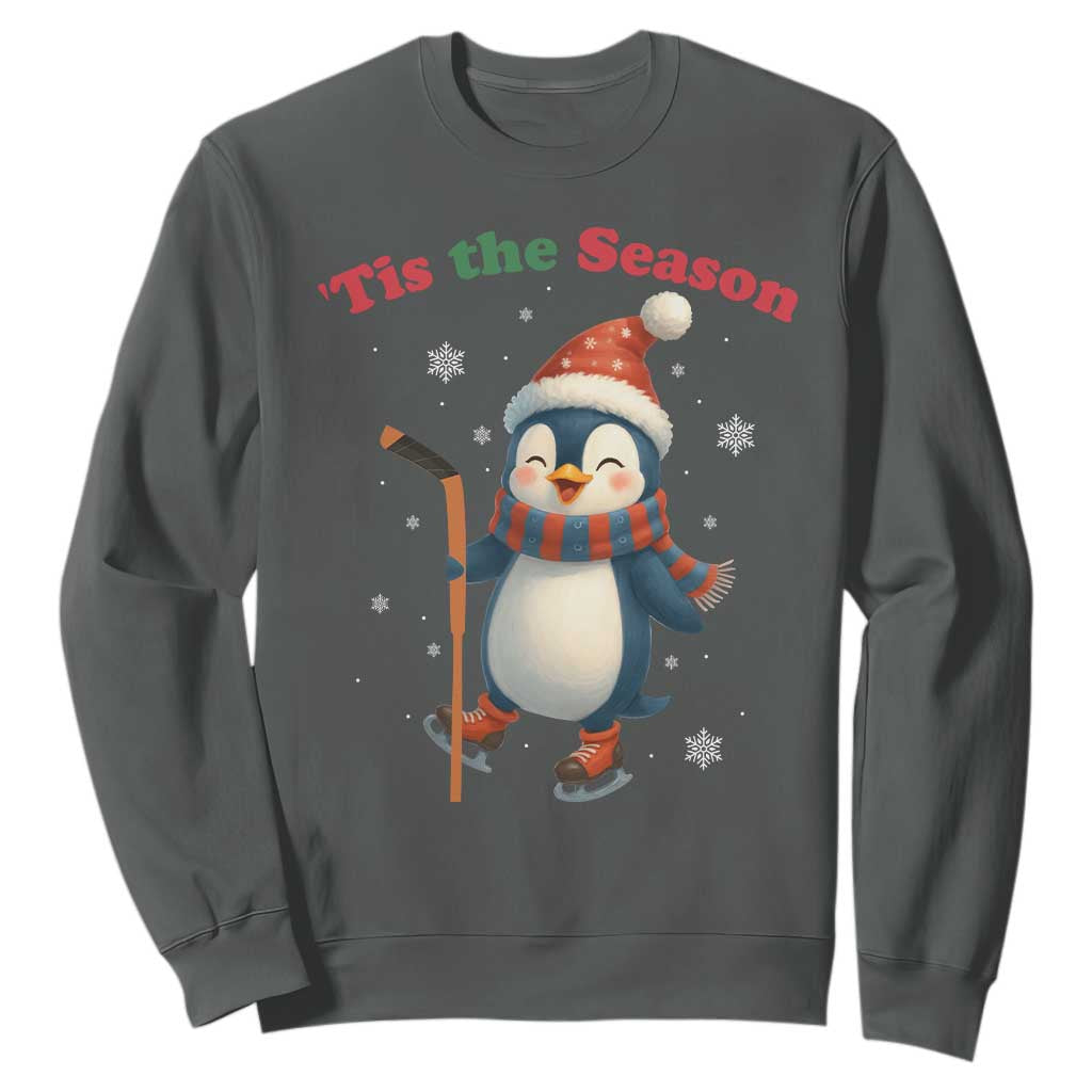 Cute Penguin Tis The Season Sweatshirt Funny Christmas Gift For Holiday Fans TS12 Dark Heather Print Your Wear