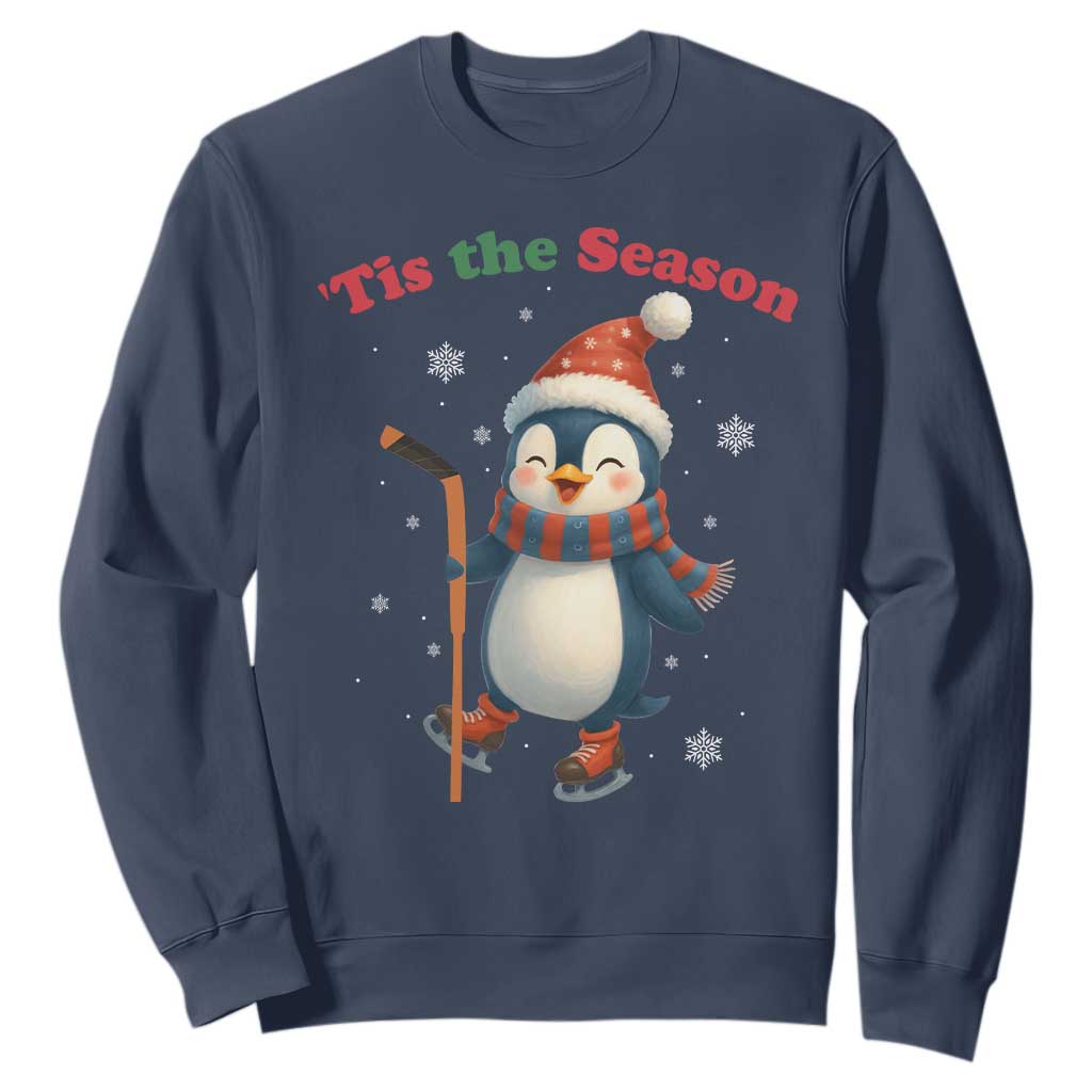 Cute Penguin Tis The Season Sweatshirt Funny Christmas Gift For Holiday Fans TS12 Navy Print Your Wear