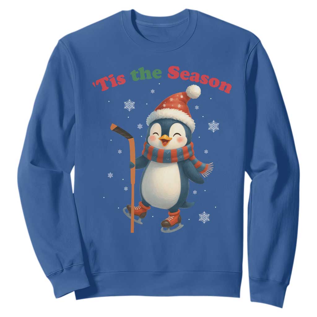 Cute Penguin Tis The Season Sweatshirt Funny Christmas Gift For Holiday Fans TS12 Royal Blue Print Your Wear