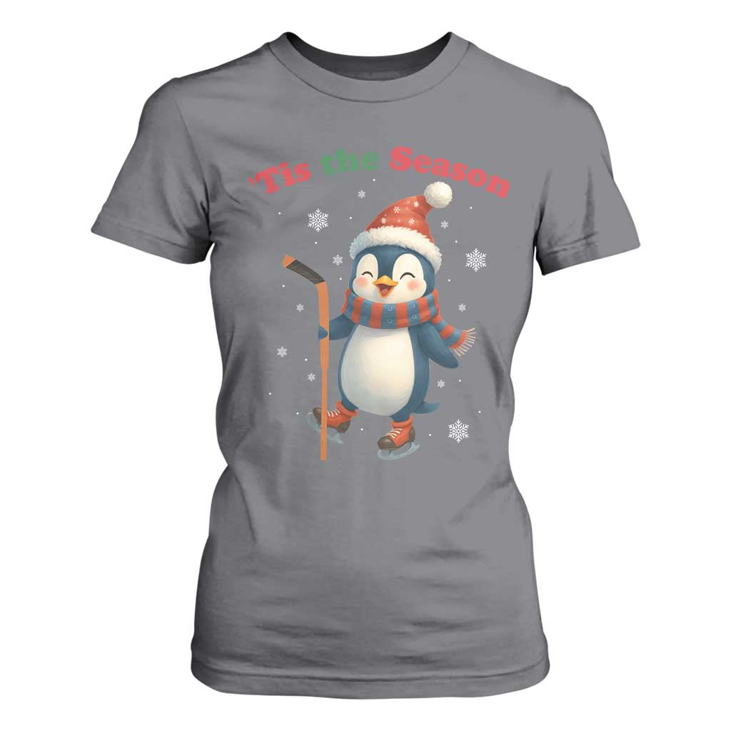 Cute Penguin Tis The Season T Shirt For Women Funny Christmas Gift For Holiday Fans TS12 Charcoal Print Your Wear