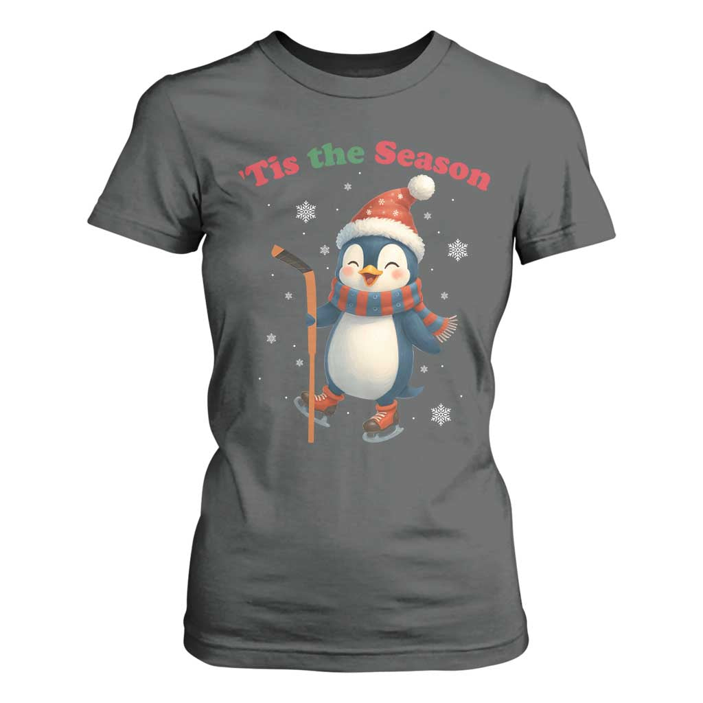 Cute Penguin Tis The Season T Shirt For Women Funny Christmas Gift For Holiday Fans TS12 Dark Heather Print Your Wear