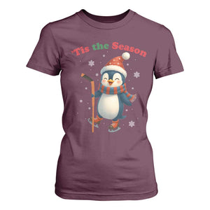 Cute Penguin Tis The Season T Shirt For Women Funny Christmas Gift For Holiday Fans TS12 Maroon Print Your Wear