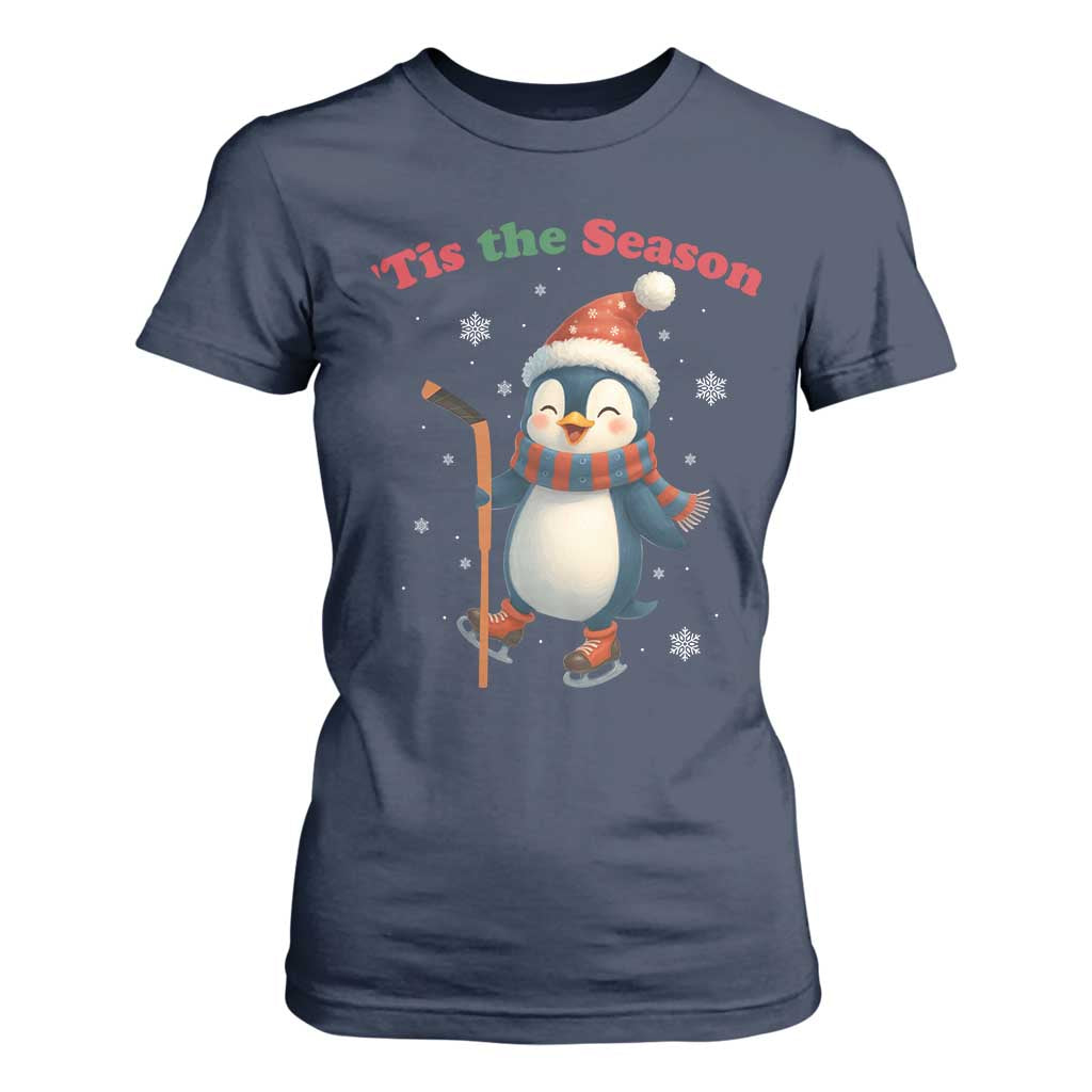 Cute Penguin Tis The Season T Shirt For Women Funny Christmas Gift For Holiday Fans TS12 Navy Print Your Wear