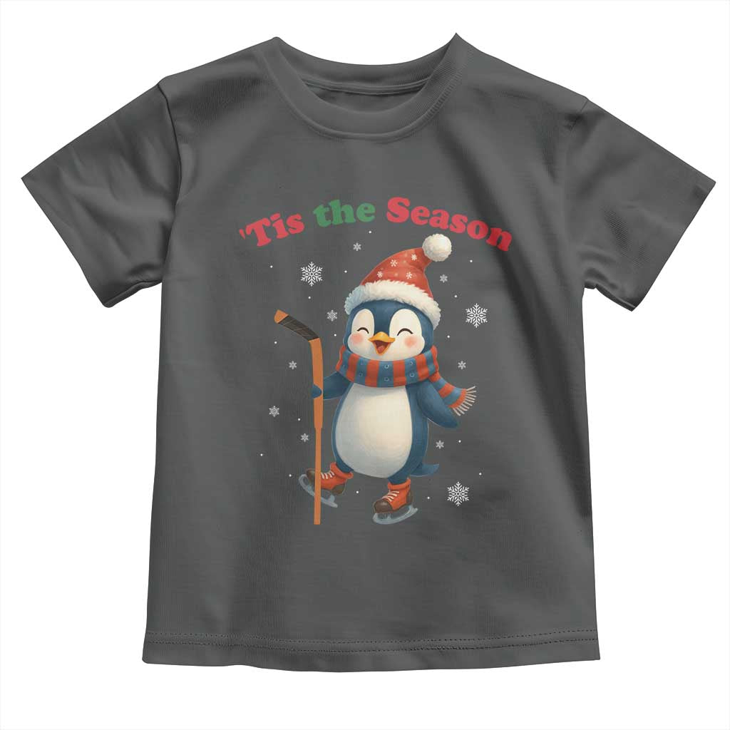 Cute Penguin Tis The Season Toddler T Shirt Funny Christmas Gift For Holiday Fans TS12 Dark Heather Print Your Wear