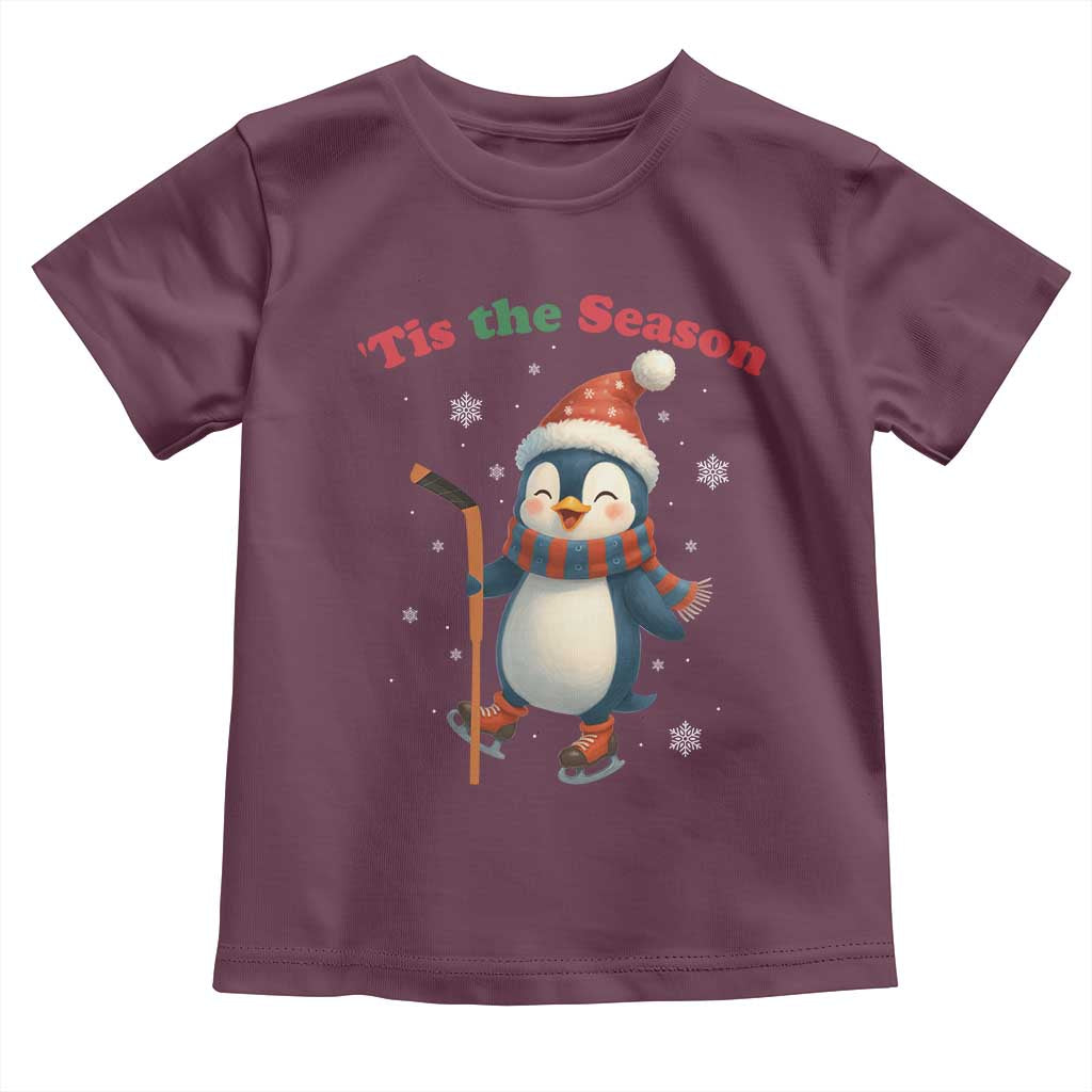 Cute Penguin Tis The Season Toddler T Shirt Funny Christmas Gift For Holiday Fans TS12 Maroon Print Your Wear