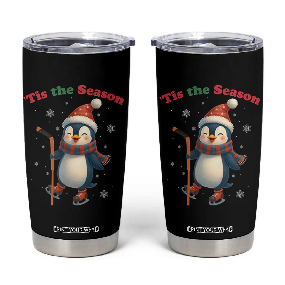 Cute Penguin Tis The Season Tumbler Cup Funny Christmas Gift For Holiday Fans TS12 Black Print Your Wear