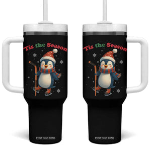 Cute Penguin Tis The Season Tumbler With Handle Funny Christmas Gift For Holiday Fans TS12 One Size: 40 oz Black Print Your Wear