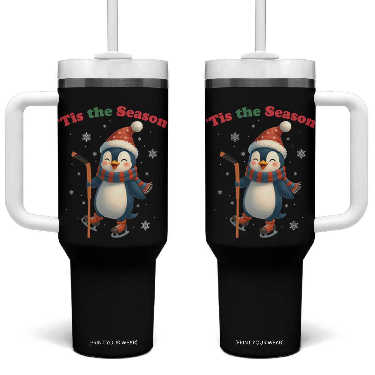 Cute Penguin Tis The Season Tumbler With Handle Funny Christmas Gift For Holiday Fans TS12 One Size: 40 oz Black Print Your Wear
