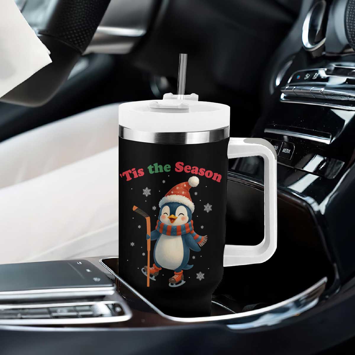 Cute Penguin Tis The Season Tumbler With Handle Funny Christmas Gift For Holiday Fans TS12 Print Your Wear