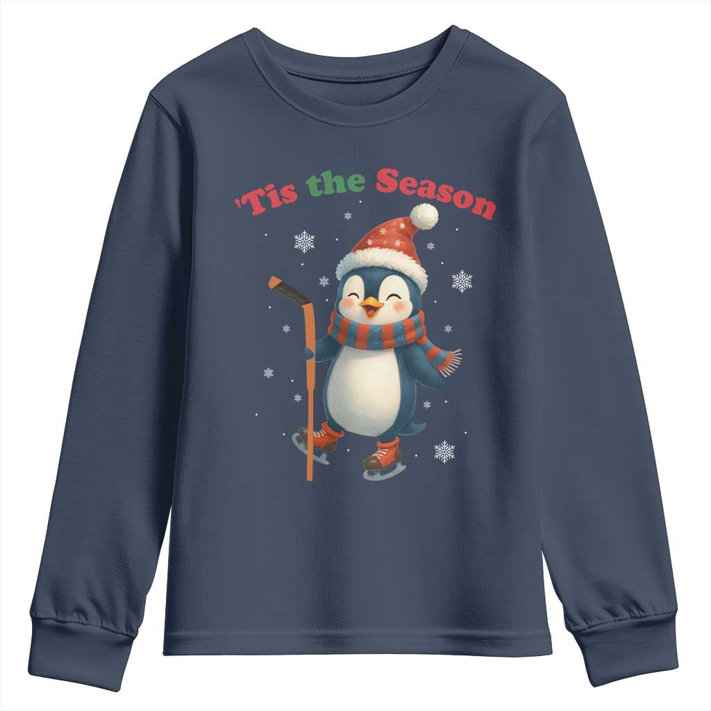 Cute Penguin Tis The Season Youth Sweatshirt Funny Christmas Gift For Holiday Fans TS12 Navy Print Your Wear